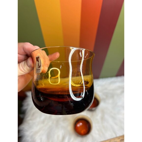 Vintage Amber krosno Denby hand blown whisky glasses made in Poland- set of 3 - Picture 6 of 7